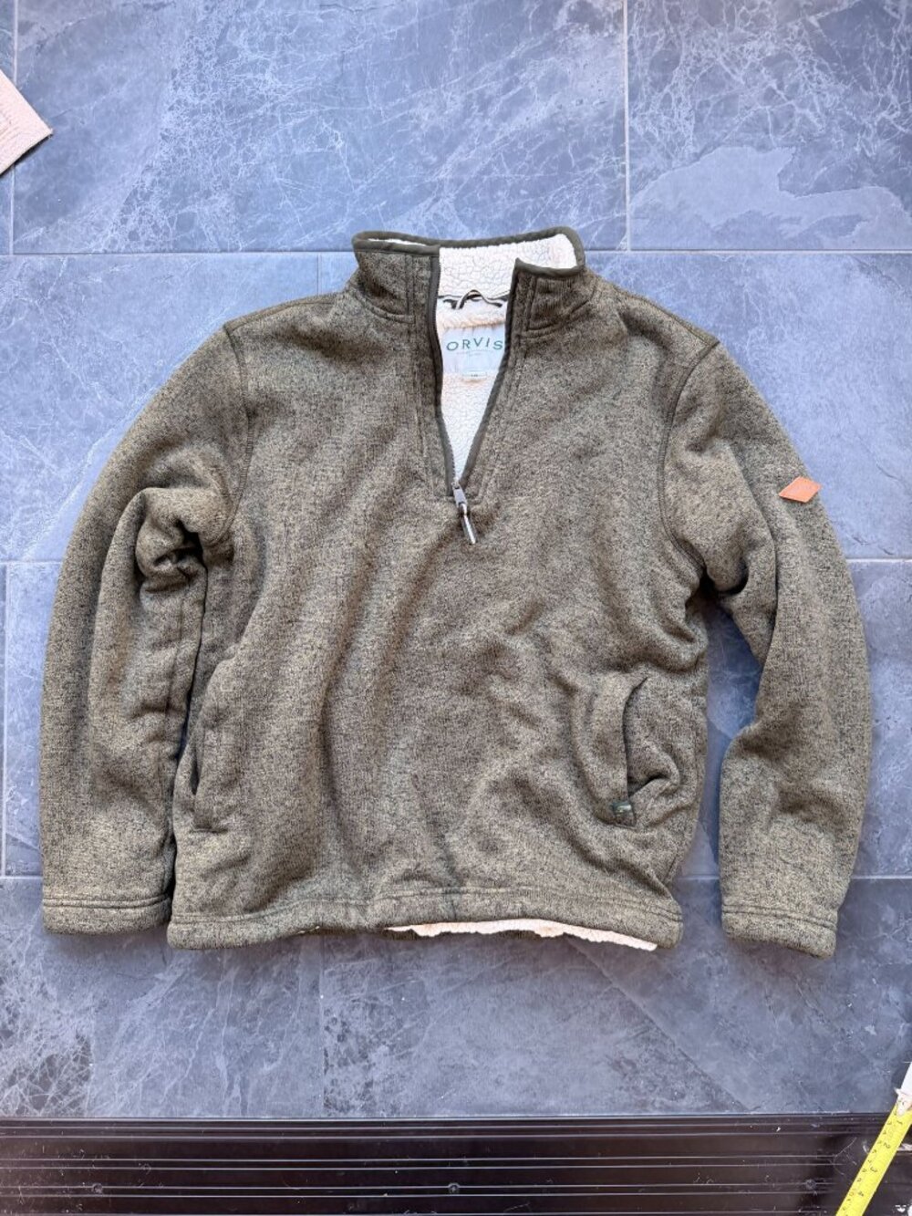 Womens Orvis Dark Green Sweater Pullover Cozy Sherpa Fleece Medium Large